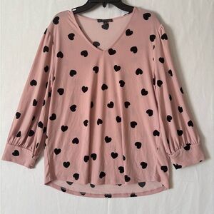 Adrianna Papell Pink Blouse with Black Heart Design